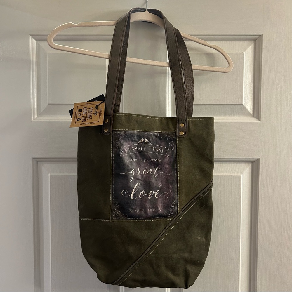 NWT Vintage Addiction Small Things/Great Love Recycled Military Tent Tote